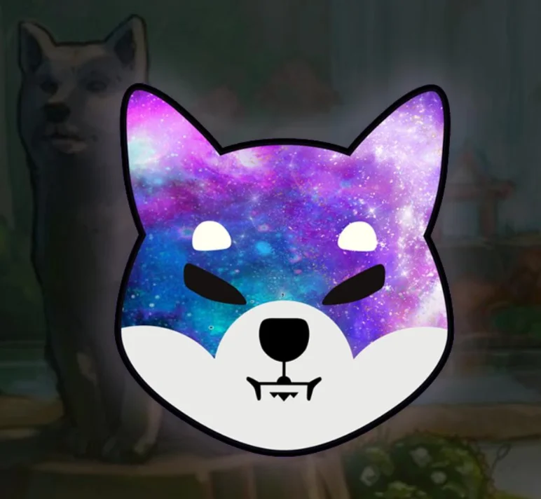 This image features the captivating visage of a Shiba Inu, adorned in the colors of the galaxy.